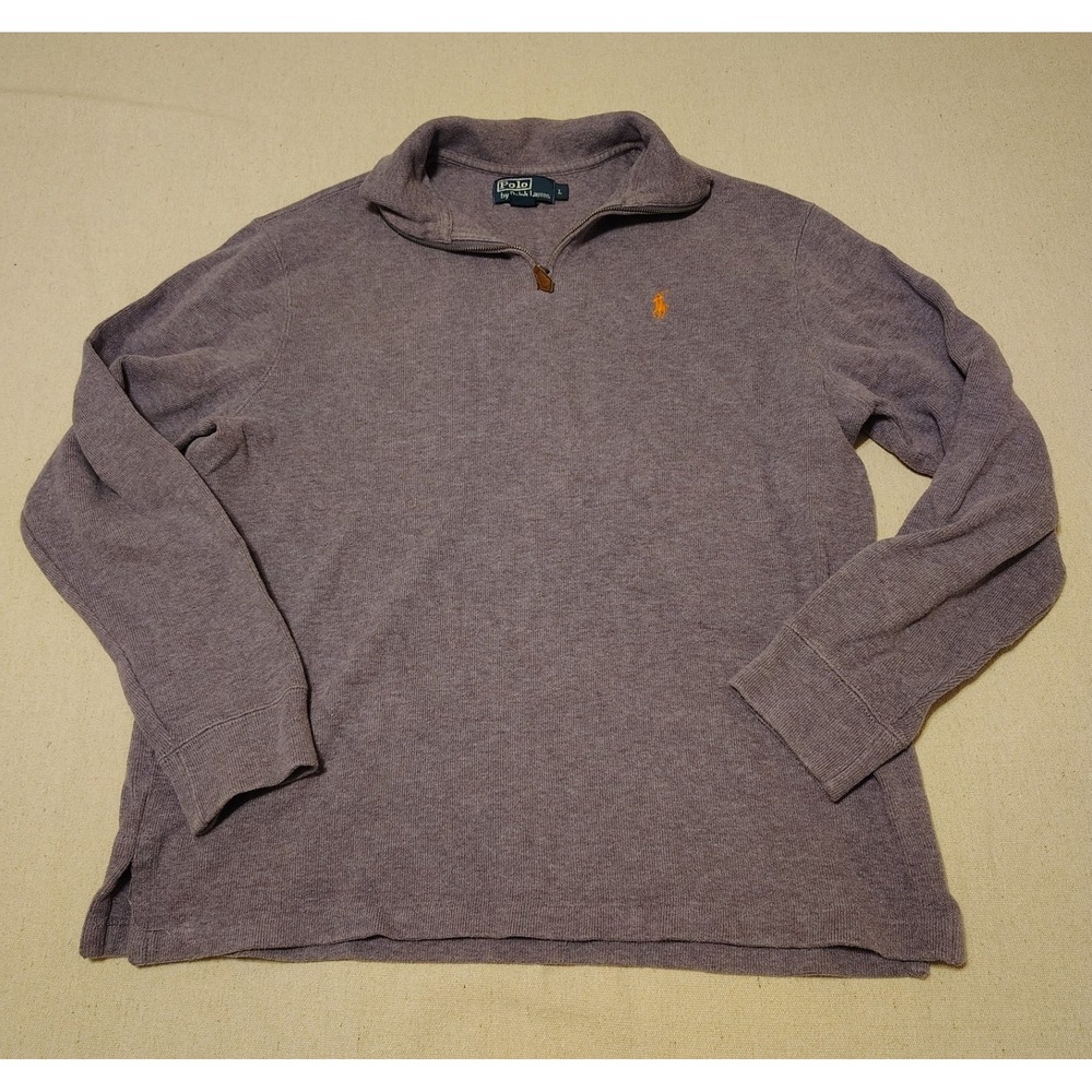 Polo Ralph Lauren Mens Large Purple Quarter Zip Pullover Sweater Orange Pony